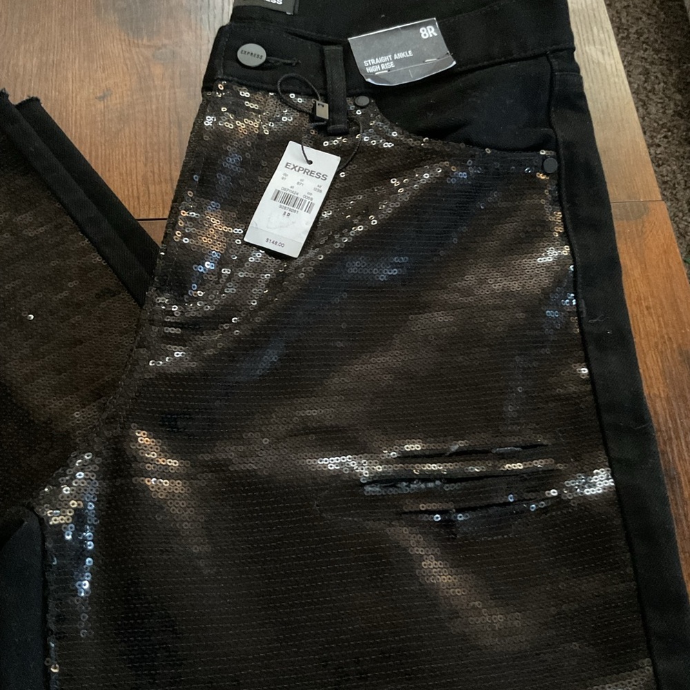 Express High-Rise Black Sequin Jeans - Picture 9 of 13